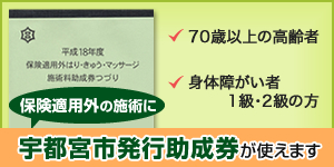 保険適用外の施術に宇都宮市発行助成券が使えます。詳細はこちら。